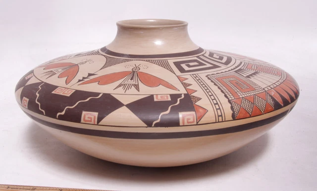 XL 13"d x 6" ht Hopi Pottery Jar, by James Nampeyo (1958-2019) Butterflies Motif XL 13"d x 6" ht Hopi Pottery Jar, by James Nampeyo (1958-2019) Butterflies Motif