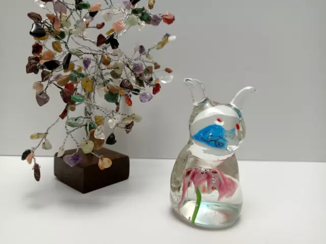 Glass Figurine / Sculpture - Handmade - Art Glass - Cat - Coloured - Flower