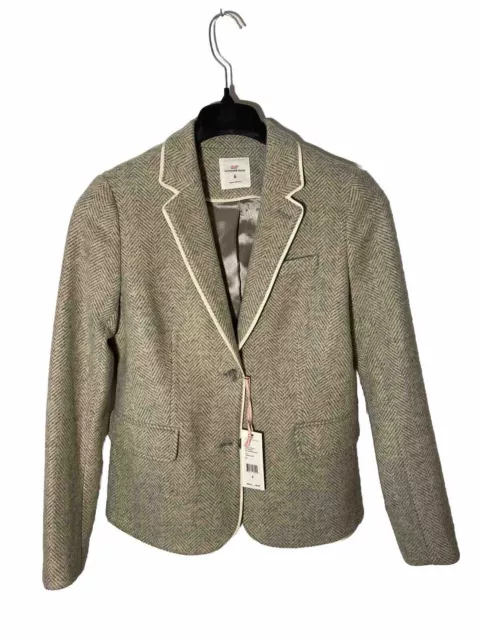 Vineyard Vines Women Size 6 Wool Herringbone Blazer in Minnow Grey-New with Tags 2