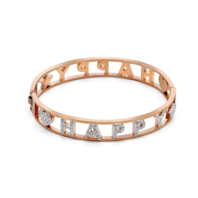 Happy  Bangle Bracelet Oval Shape Jewellery Gift For Smart Girls. Rose Gold Met