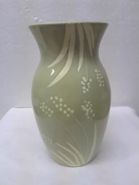 Beautiful Large 1-800-FLOWERS Jade Green Florist Stock Vase 8.75" tall Embossed