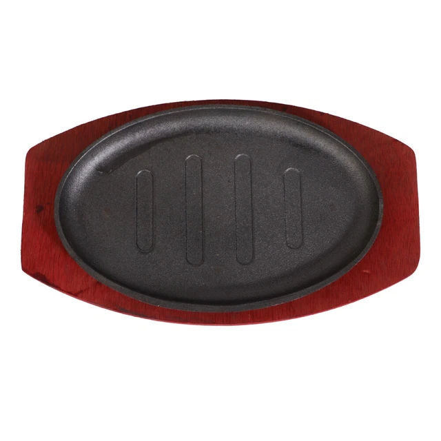 Cast Iron Round Fajita Pan,Cast Iron Teppanyaki Plate With Wooden Base