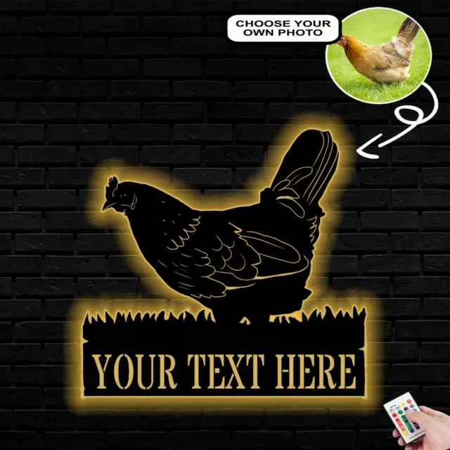 Personalized Chicken Metal Sign Led Lights Custom Name Photo, Metal Sign