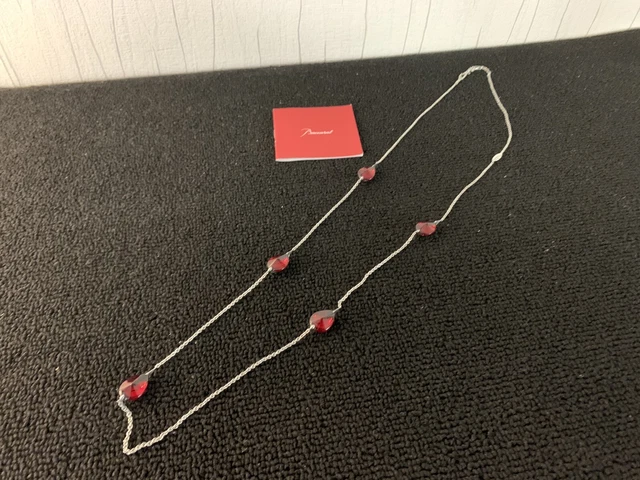 Collier Sautoir Tissu Imprimé Japonais Fleurs Rouge écru Avec Pompon Soie Argent - Neuf Sans Emballage