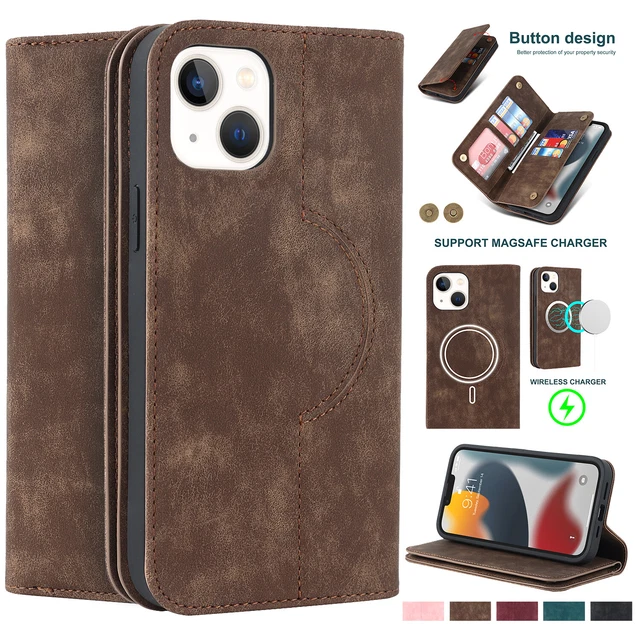 For iPhone 14 13 12 11 Pro Max Mag Safe Charging Leather Wallet Flip Case Cover