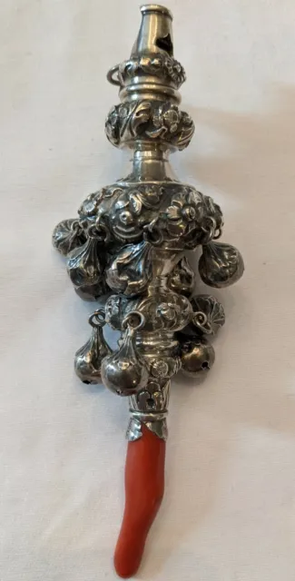 English Sterling Silver Victorian Rattle And Whistle