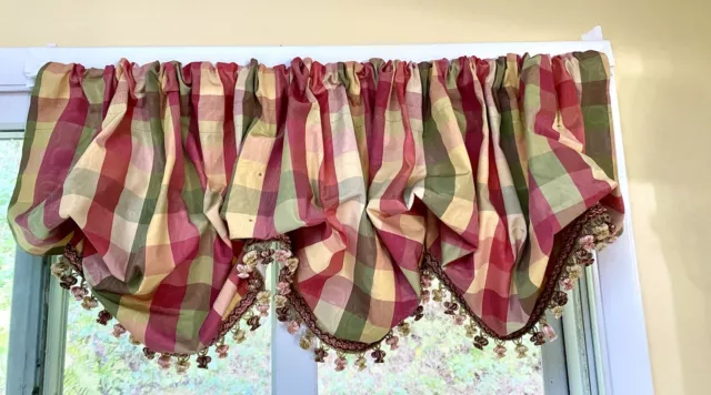 "CORTINAS DE PAÍS ® Marca Moire a Cuadros Globo Borlas 82""x22"