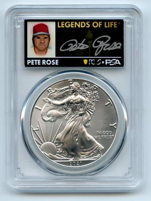 2021 (P) $1 Emergency Silver Eagle PCGS MS70 FDOI Legends of Life Pete Rose
