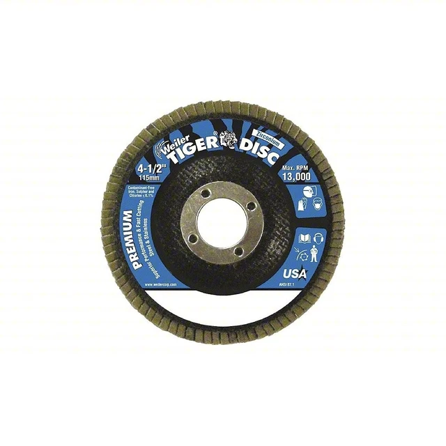 5 Pack WEILER 4 1/2" Flap Disc, 60 Grit, 7/8 in., Aluminum, 50514V