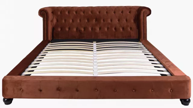 Lit Capitonné Lit Double Chocolat Châlit Lit Design Velours 180x200cm Sommier