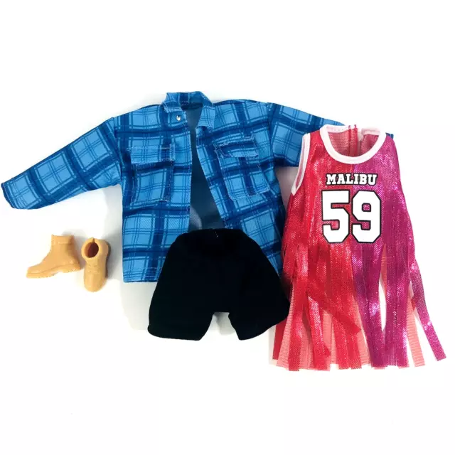 Barbie Curvy Doll Fashion Clothes Fringed Jersey Top Bike Shorts Work Boots New