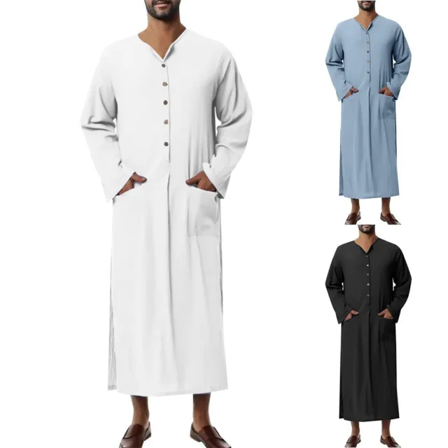 Abbigliamento Uomo Musulmano Saudi Jubba Caftano Allentato Thobe abito Top