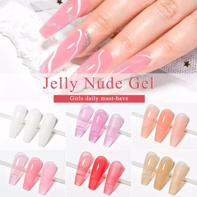 MEET ACROSS 7ML Jelly Nude Soak Off UV LED Gel Nail Polish Clear Varnish Salon 3