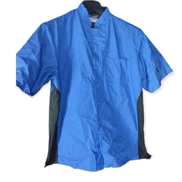 Happy Chef Men's L Cook Cool Blue Button Front Short Sleeve Chef Shirt