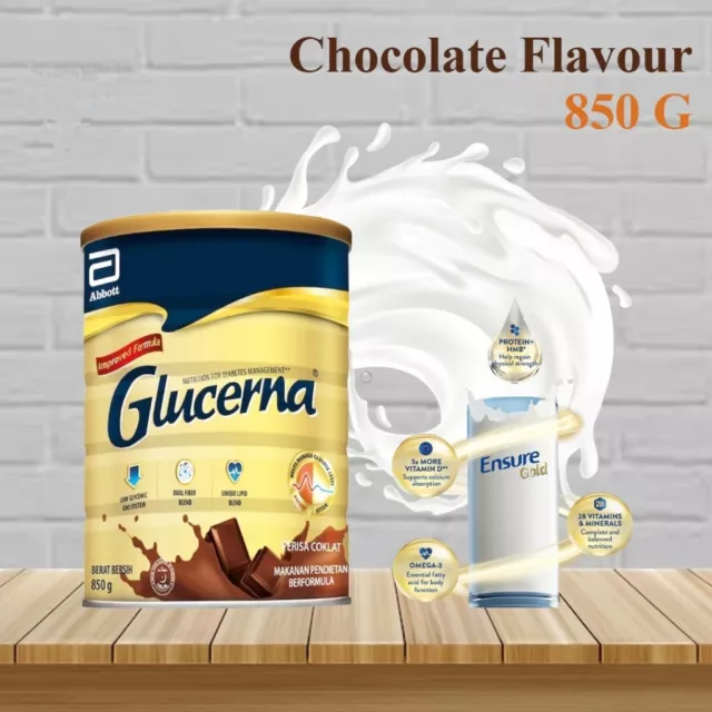 Nueva leche en polvo de chocolate glucerna 850 g nutrición para el manejo de diabéticos -
