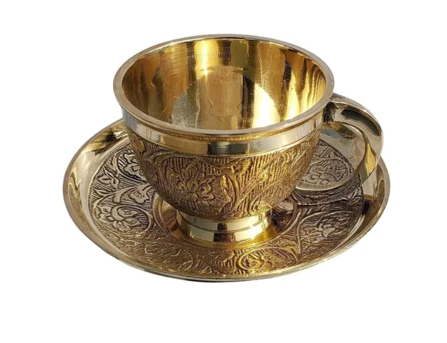 Juegos de taza y platillo de té de latón: 1 pieza, dorado, 130 ml