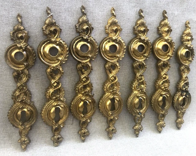 7 antique french castle door plates 19th century gilded bronze Louis XVI