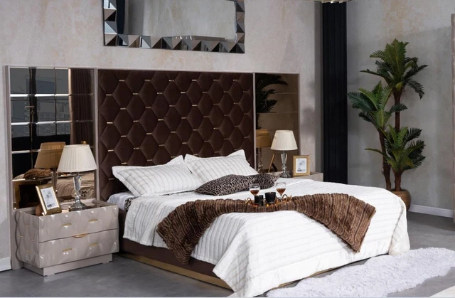 Lit Double Lits Table de Chevet Penderie Ensemble Chambre à Coucher Meuble 4tlg 2