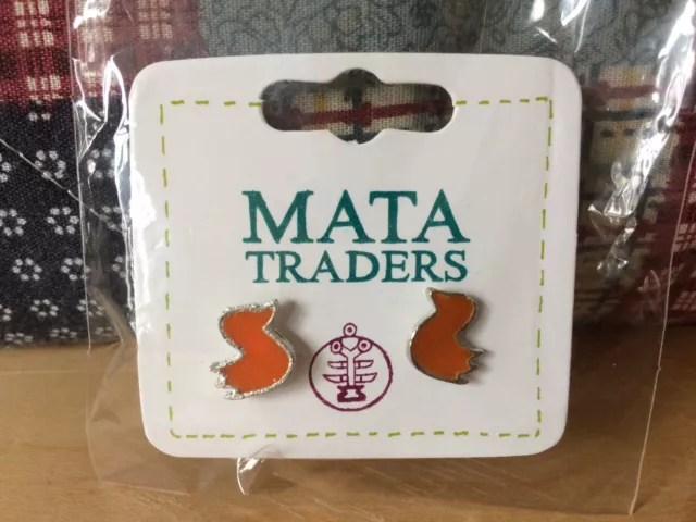 Mata Traders Ethical Fashion Red Orange Bird Stud Earrings New Handmade India