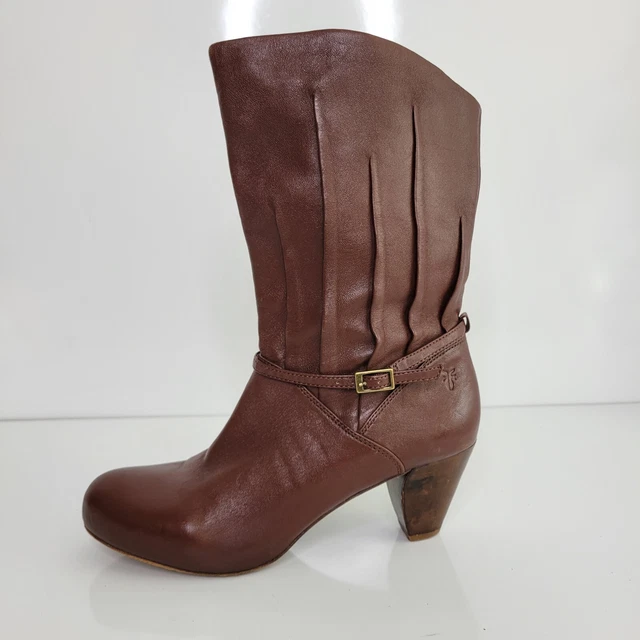 FRYE BOOTS LISA Pull On Mid Calf Pleated Purple Leather Heeled Booties Size 6.5 50.00 PicClick
