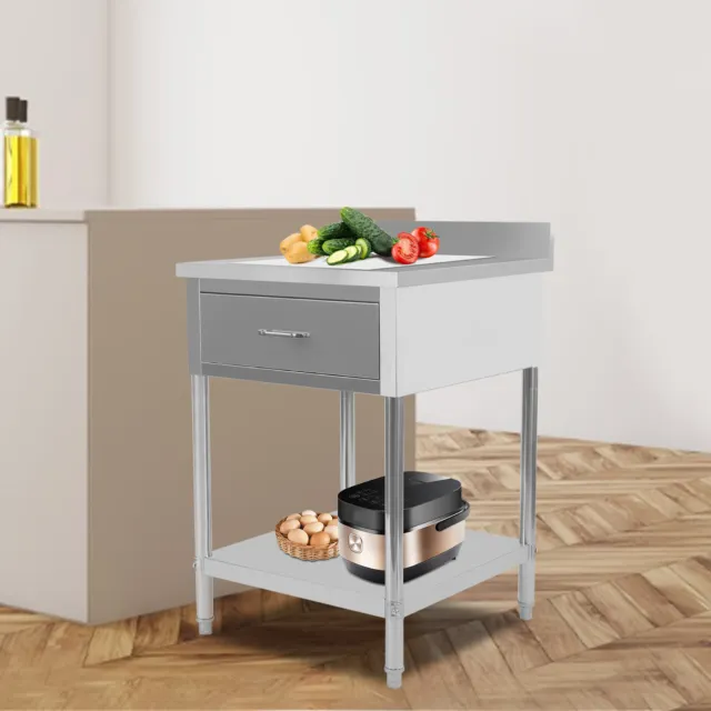 Kitchen Work Table 304 Stainless Steel Food Prep Table With Drawer &Under Shelf