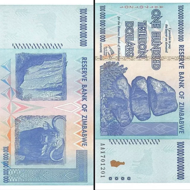 100 Trillion Dollars /AA17... Banknote/ Zimbabwe 2008/ Bankfrisch unzirkuliert 2