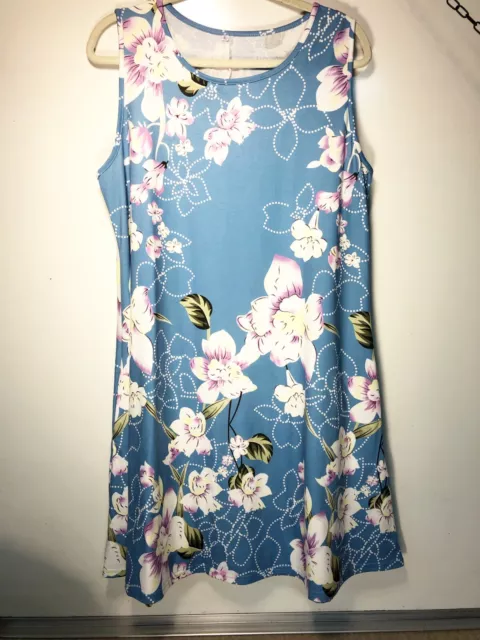 Women's Sleeveless Floral Dress Blue Sz XL