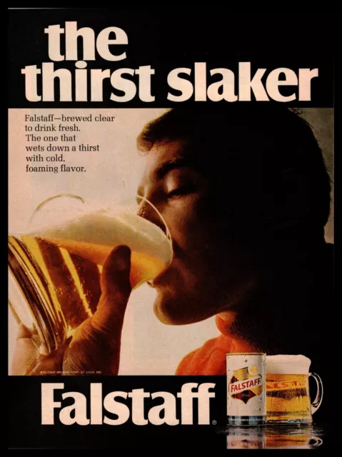 1968 Falstaff Brewery Beer Can Frosty Mug "The Thirst Slaker" Vintage Print Ad