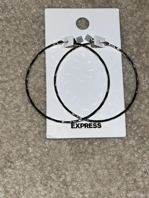 Express Silver Textured Metal Hoop Earrings