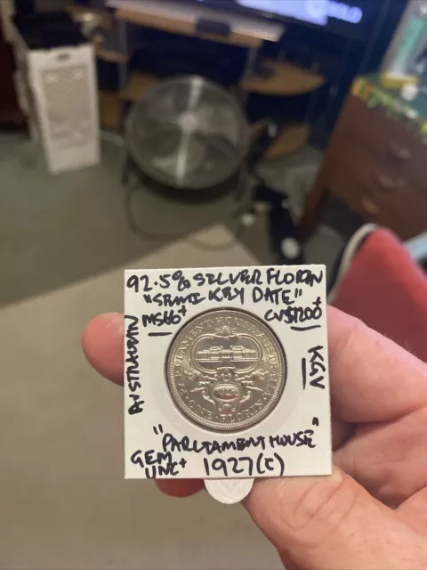 Aust 92.5% Silver Florin 1927M Parliament House KGV Coin GEM UNC MS66+ CV$1200+