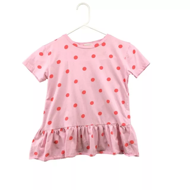 J. Crew Crewcuts Girls Size 8 Pink Polka Dot Tunic Peplum Top T Shirt Ruffle