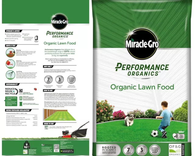 Miracle-Gro Performance Organics Lawn Food Natural Soil Grass Feed 360m2 9.1kg