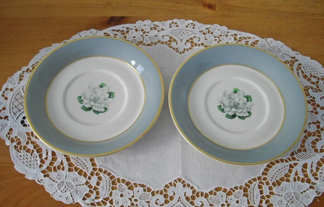 Vintage Syracuse China AVALON Gardenia 6 1/2" Jumbo Saucers Plates ~ Set of 2 ~