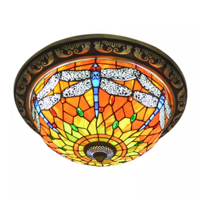 Tiffany Stained Glass Flush Mount Ceiling Light Baroque Bedroom Ceiling Lamp