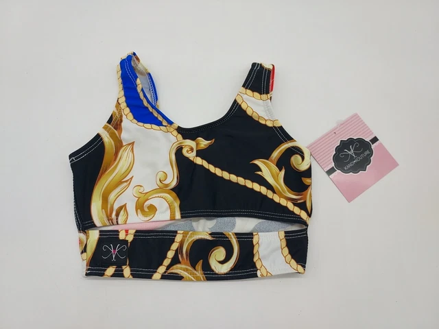Kandi Kouture Dancewear Top Child Medium Size 5/6 Black Gold Red Blue