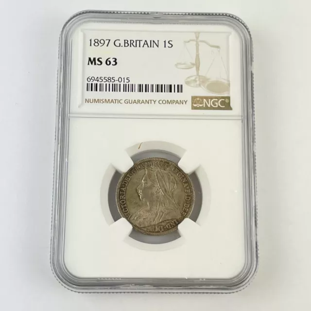 Great Britain 1897 1S Shilling Queen Victoria Silver Coin NGC Graded MS 63