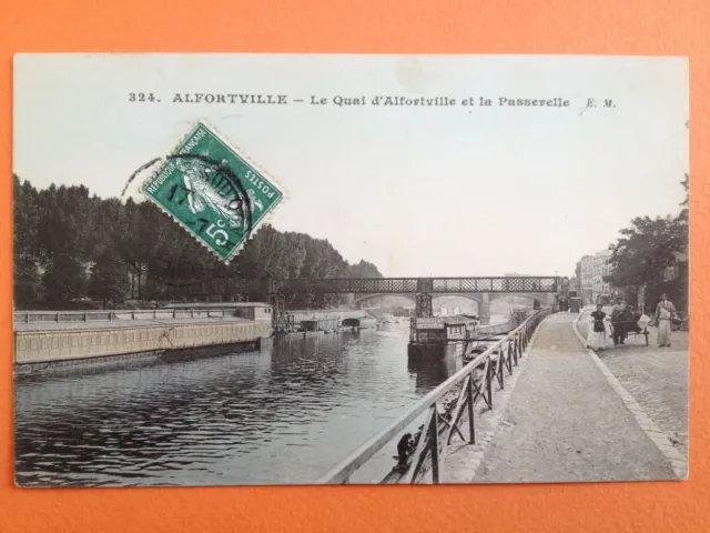 cpa 94 - ALFORTVILLE QUAI d'Alfortville et la PASSERELLE Ecole de NATATION