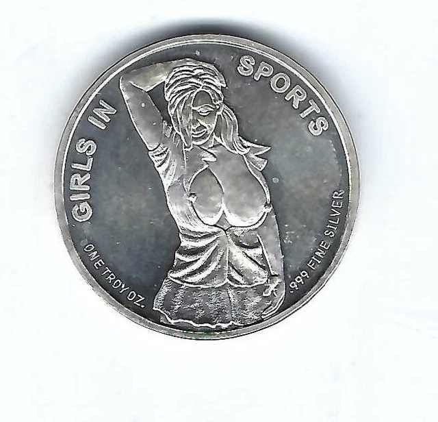 RARE VINTAGE NUDE Woman Girls In Sports Football .999 Silver Coin Medal