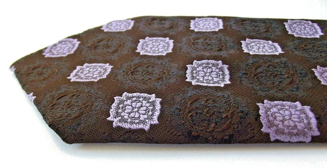 Cravatta marrone Prova motivo broccato viola vintage anni '80 poliestere lavaggio a mano