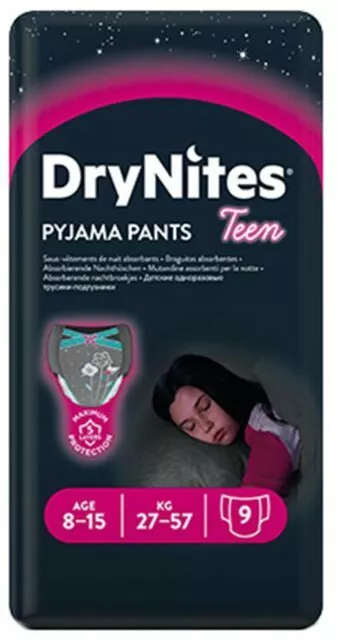 Huggies DryNites 3x Pack Off 9 Girl's Pyjama Pants, 8-15 Years