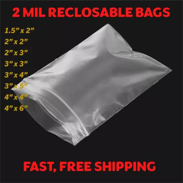 Clear Top Lock Zip Seal Plastic Bags 2Mil Reclosable Jewelry Pill Small Mini Bag