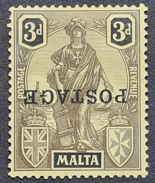 1926 Malta 3d Melita Issue ERROR / FLAW " Inverted overprint"  SG149a MLH Signed