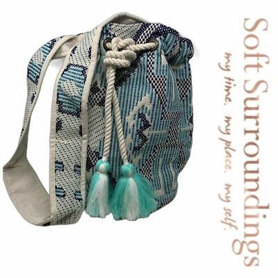 Soft Surroundings Purse Harbour Textile Bucket Bag Embroidered Tassel Boho New