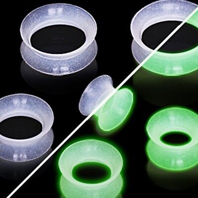 PAIR (2) Glow In The Dark Silicone EAR SKIN PLUGS Light Clear Flexible GAUGES