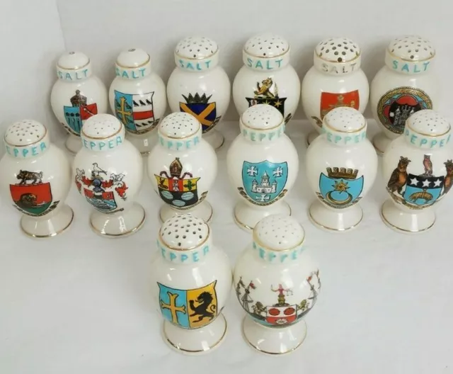 Lot Of VTG Crest/Shield/Castle Salt Pepper Shakers WH Goss/Redditch/Ardrossan