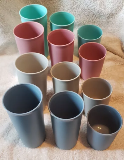 Tupperware Cups, Set of 4 Vintage Impressions Brown Tumblers, 12