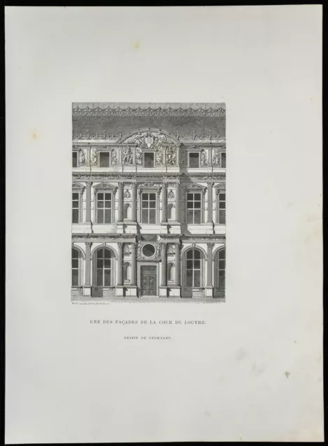 1862 - Façades de la cour du Louvre - Gravure ancienne - Architecture Paris