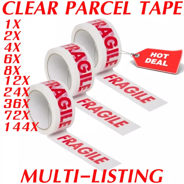 FRAGILE PRINTED STRONG PARCEL TAPE MULTILISTING 12 6 24 36 48mm 66m BOX 2" 72