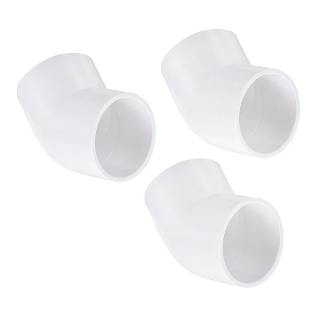 3Pcs 45 Degree Elbow Pipe Fittings 1-1/2 Inch UPVC Fitting Connectors White