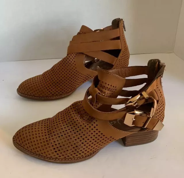 Jeffrey Campbell “Everly” Brown Tan Suede Perforated Cut Out Booties 7.5